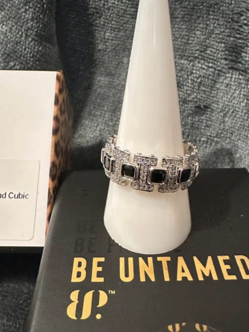 Bomb Party NWT ‘Criss Meets Cross’ Black Onyx & Diamond Cubic Zirconia Ring
